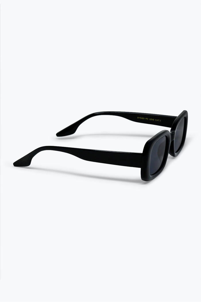 Black Rectangular Frame Glossy Acetate Narrow Sunglasses