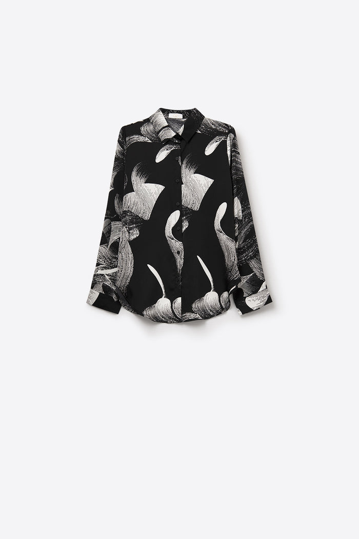 Black Satin blouse in abstract print - Shirts
