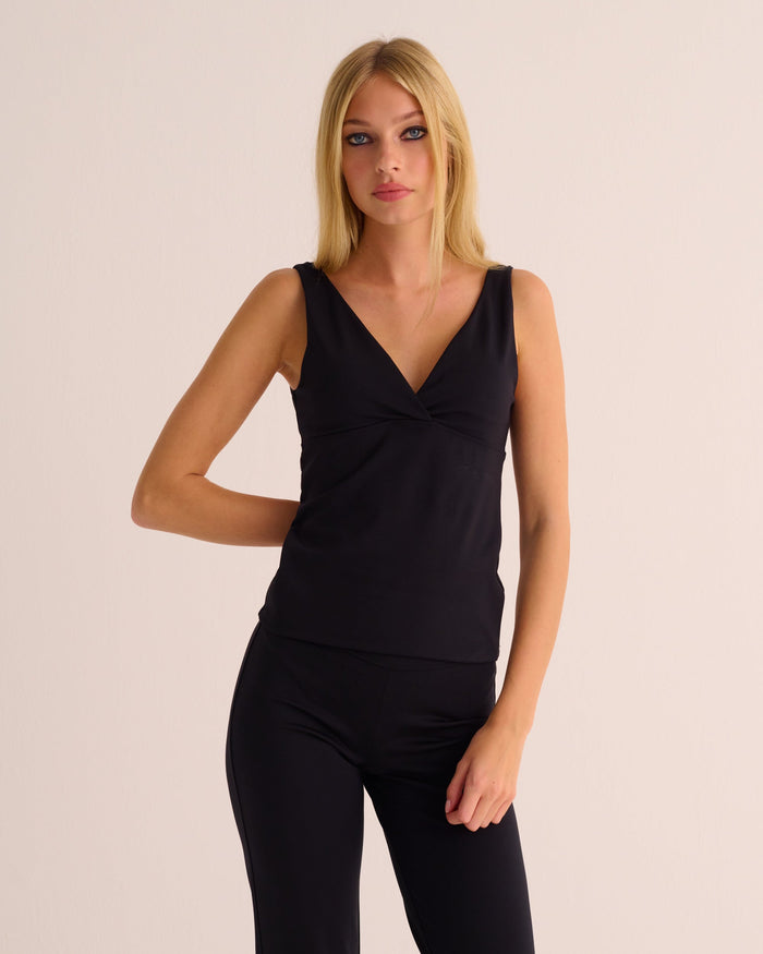 Black Soft-sculpt Stretch Wrap Top - Loungewear