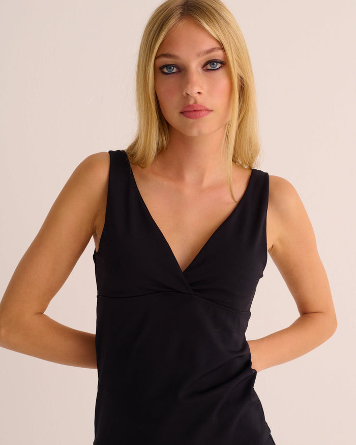 Black Soft-sculpt Stretch Wrap Top - Loungewear