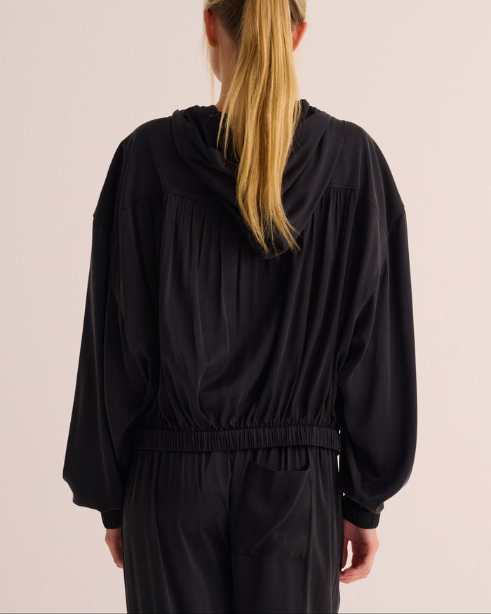 Black Washable Organic Stretch Silk Bomber Jacket - Jackets