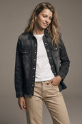 Black Washed Denim Button-Up Shirt Jacket - Shirts