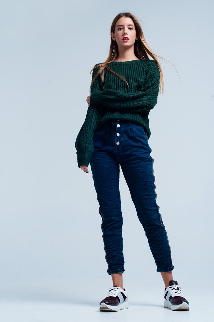 Blue Baggy Jeans multi-color side stripe - Denim