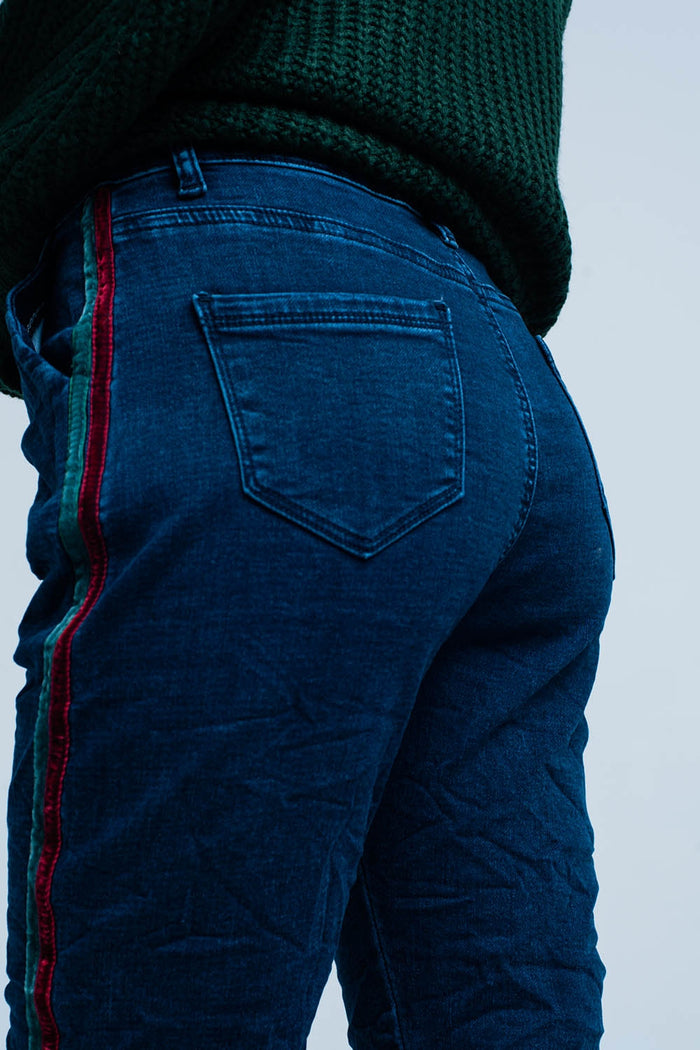 Blue Baggy Jeans multi-color side stripe - Denim
