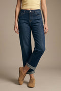 Blue Dark Wash mom jeans with Wide Leg and ankle length - Denim