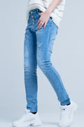 Blue Distressed Boyfriend Jeans - Denim