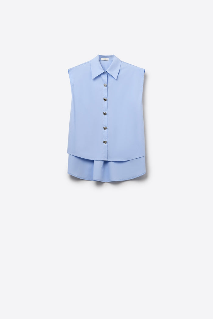 Blue Sleeveless Blouse with Heart-shaped Buttons - Shirts