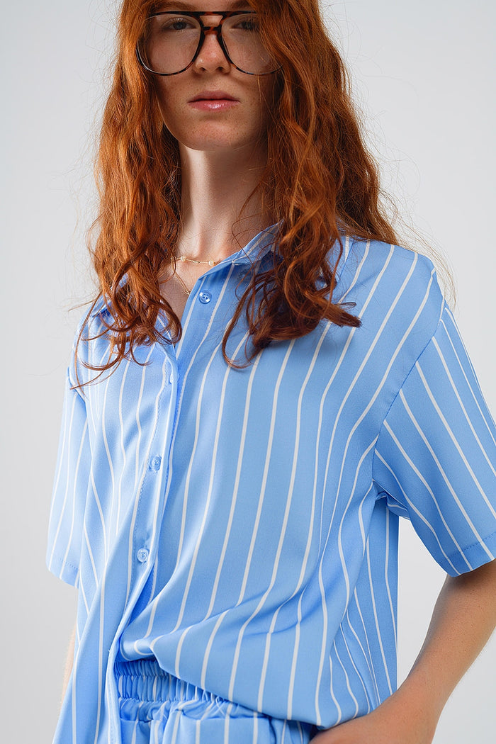 Blue Striped Short-Sleeved Shirt - Shirts