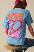Blue T-Shirt made in italy with Love is Air and Heart with Peace logo - top