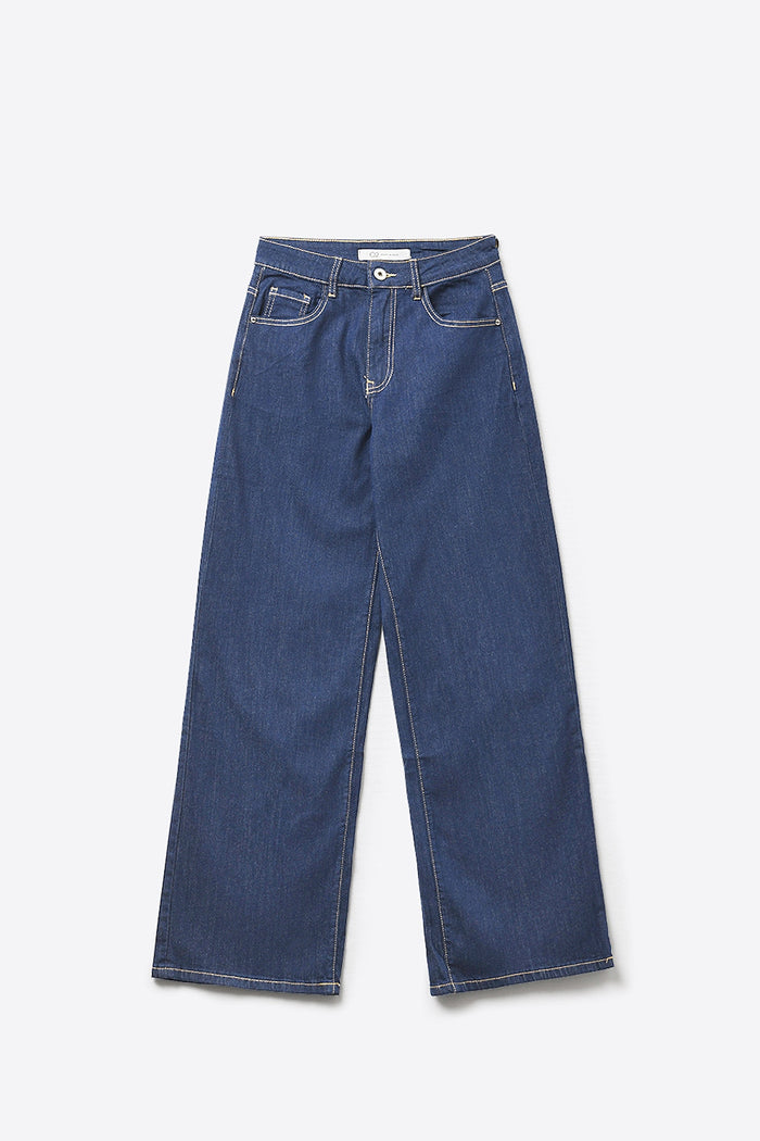Blue Wide-Leg High-Rise Denim Jeans - Denim