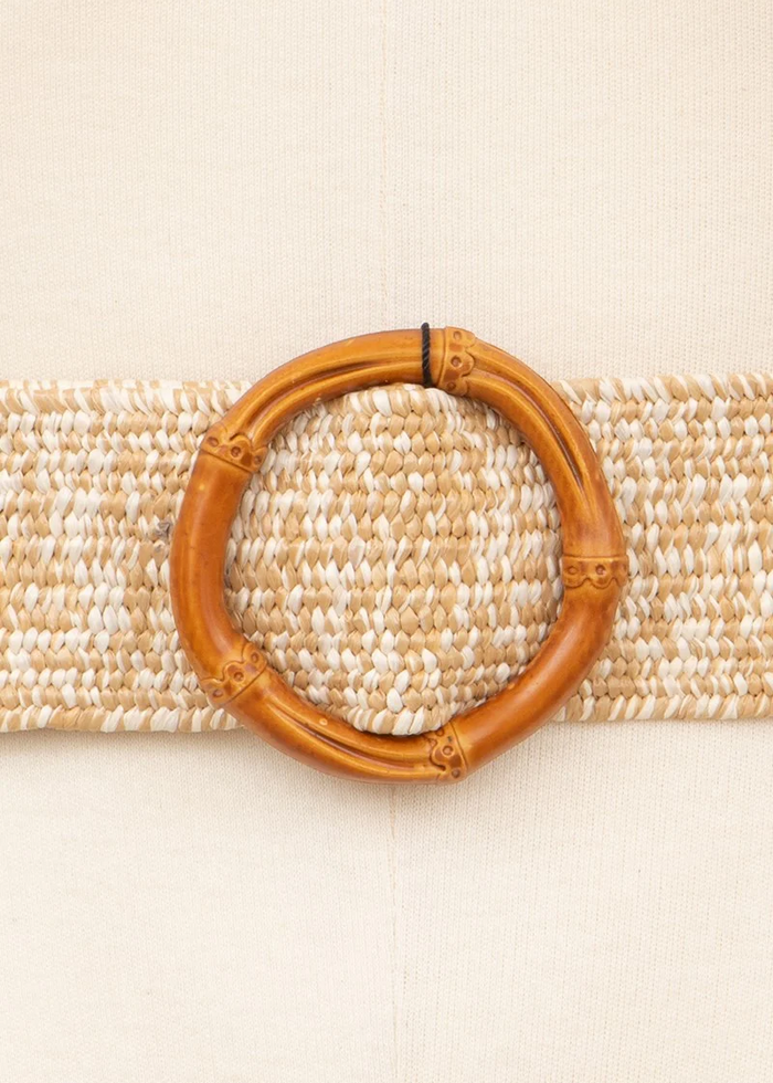 Molly bracken Braided Beige Belt with Wooden Buckle