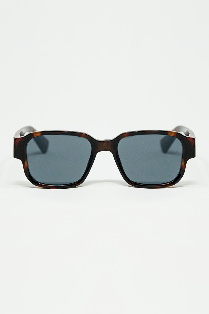 Brown Chunky Square Sunglasses In Crystal Grey