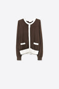 Brown Contrast Trim Button-Up Long Sleeve Cardigan