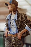 Brown Jacket with leopard Print in denim fabric