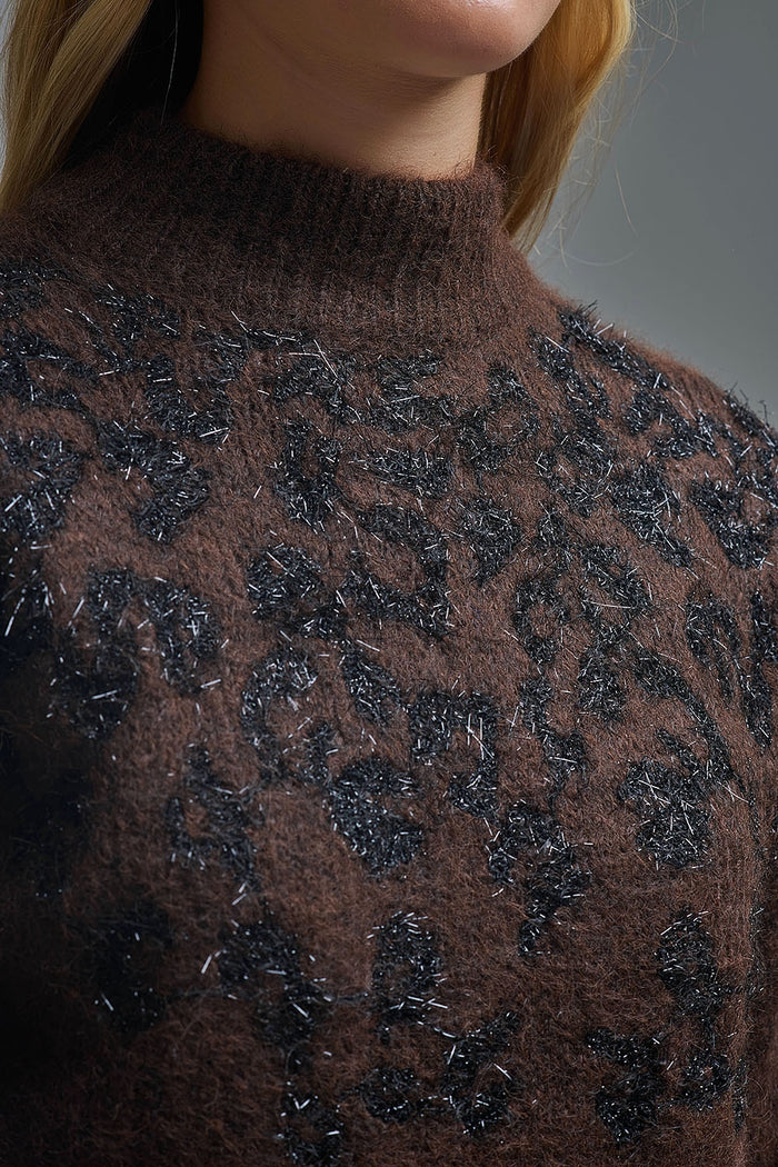 Brown Knitted Sweater with Abstract Design