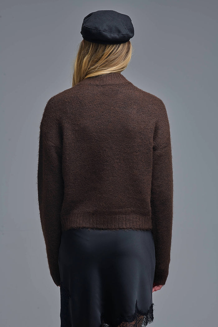 Brown Knitted Sweater with Abstract Design