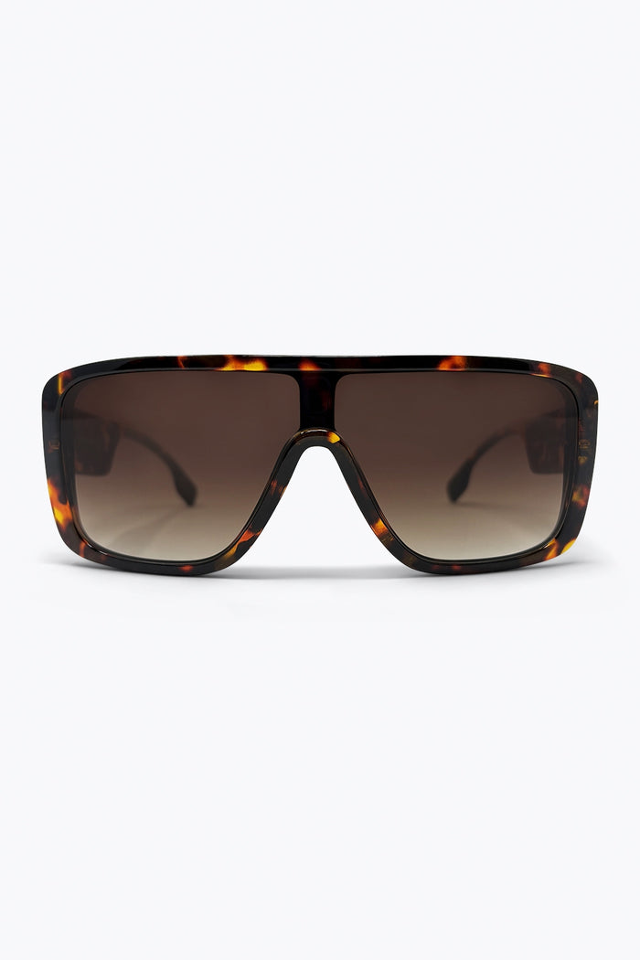 Brown Tortoise Shell Acetate Wide Shield Frame Sunglasses