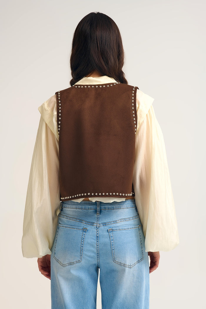 Brown Vest with Metallic Stud Details