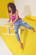 Butterfly Detail Skinny Jeans in Light Blue Wash - Denim