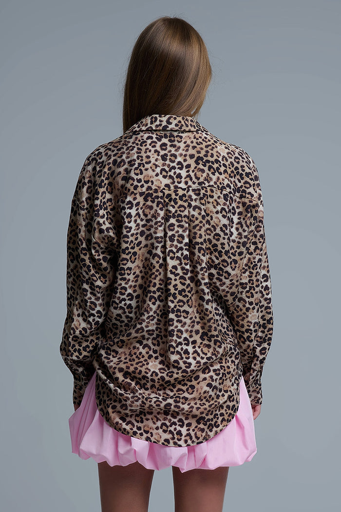 Button-Down Oversized Leopard Print Shirt - Shirts