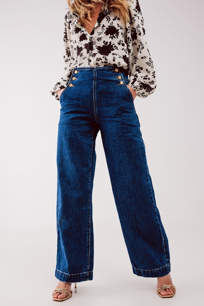 Button front jean in mid blue - Denim