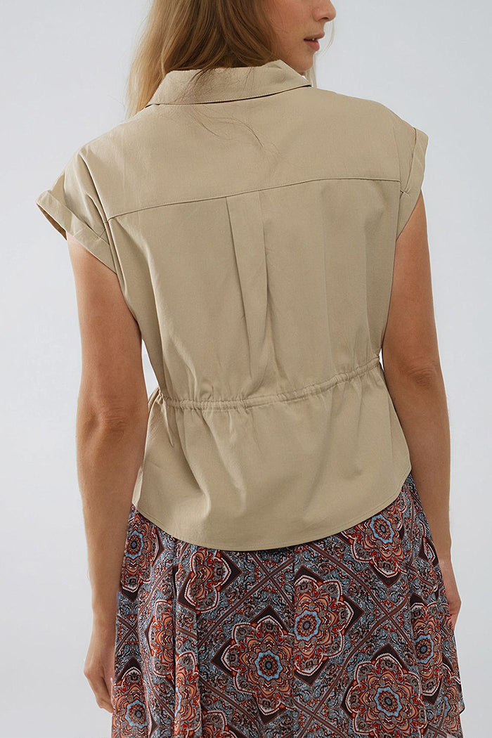Button Up Khaki Shirt With Chest Pockets - Shirts
