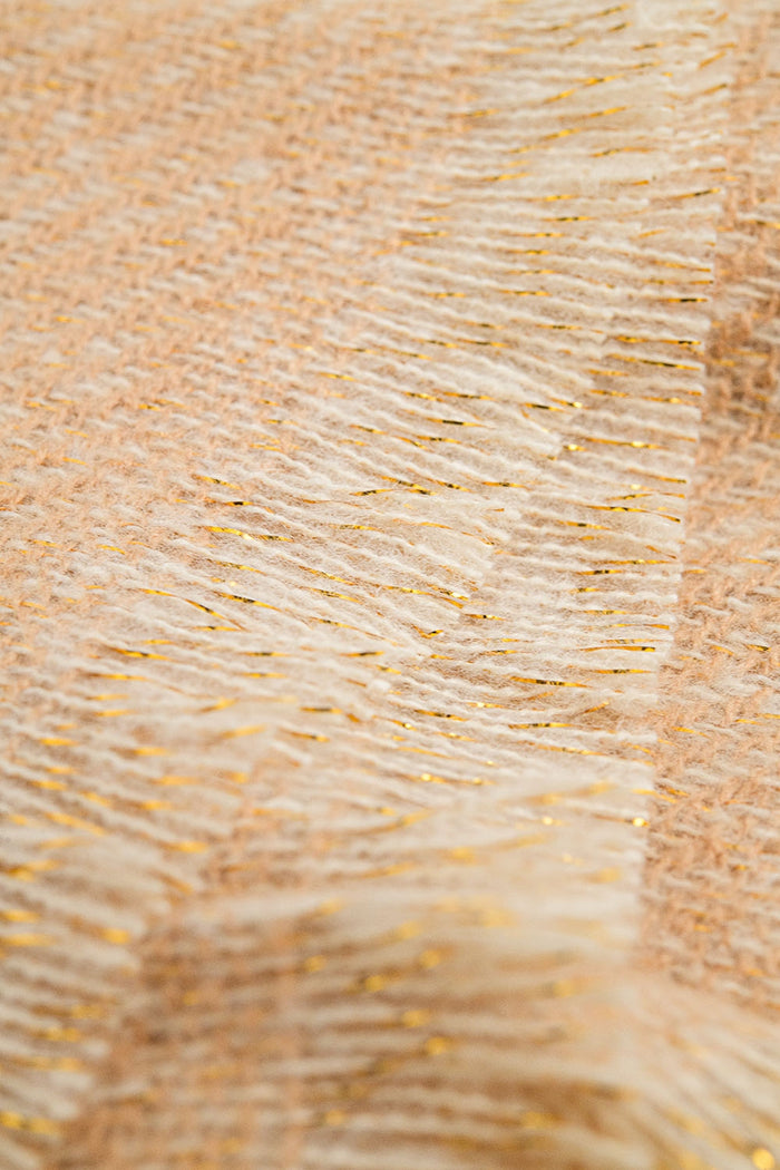 Camel-colored scarf with gold thread detail