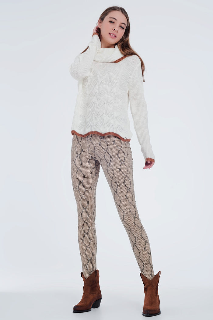 Camel coloured pants with pattern - Coloured Jeans