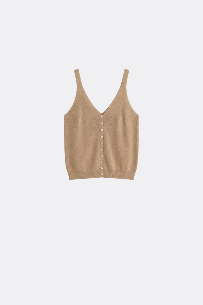 Camel Knit Buttoned Crop Top