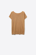 Camel Knit Short Sleeve Sweater with Textured Pattern