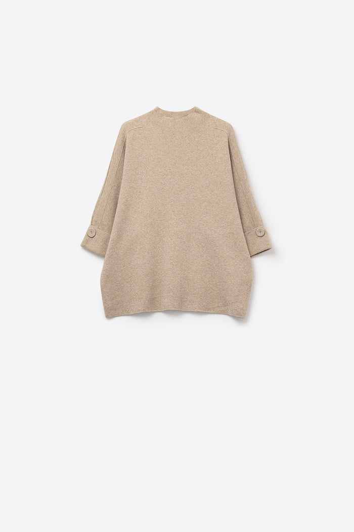 Camel Knitted Sweater with Button Details