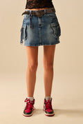 Cargo mini Denim Skirt with Hanging Details