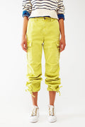 Cargo Pants with Tassel ends in lime - Coloured Jeans