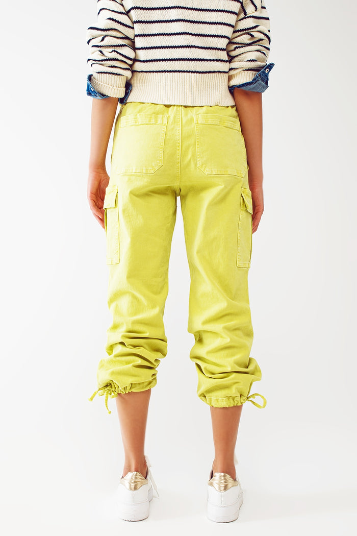 Cargo Pants with Tassel ends in lime - Coloured Jeans