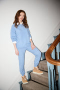 Chambray Blue Cashmere Cuffed Ankle Joggers - Loungewear