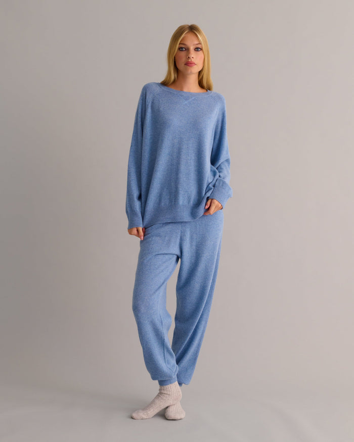 Chambray Blue Cashmere Cuffed Ankle Joggers - Loungewear