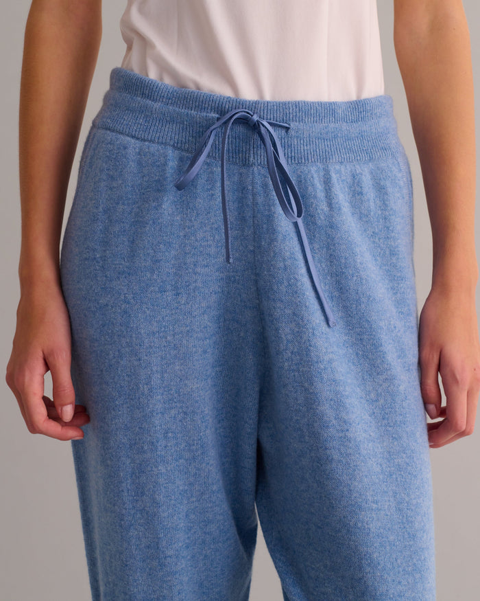 Chambray Blue Cashmere Cuffed Ankle Joggers - Loungewear