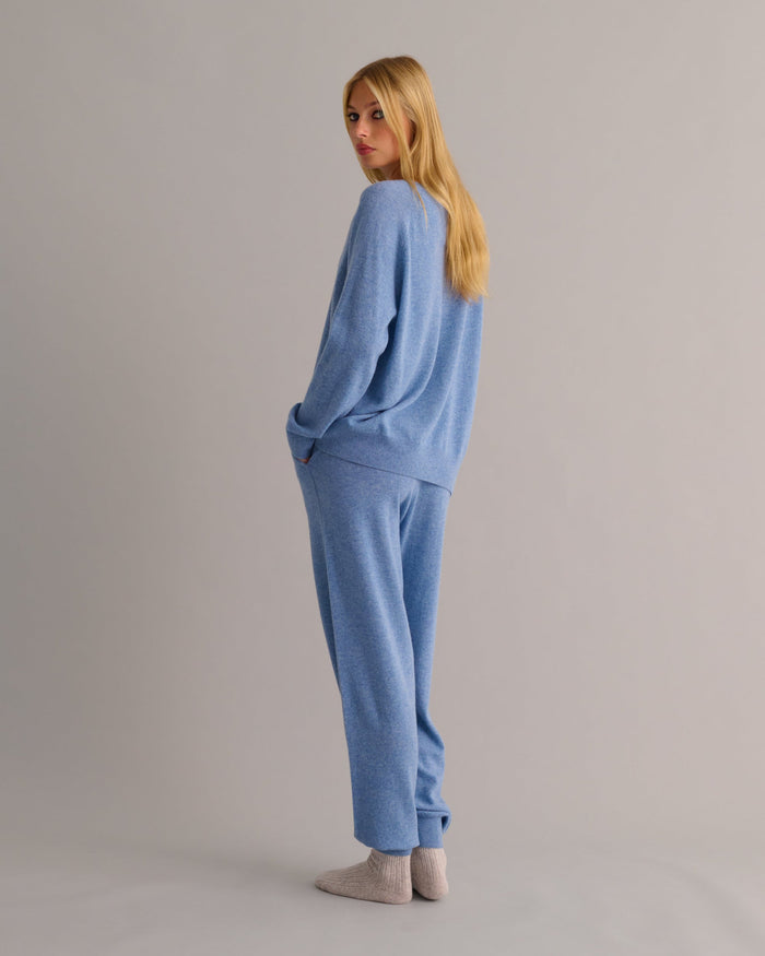 Chambray Blue Cashmere Cuffed Ankle Joggers - Loungewear