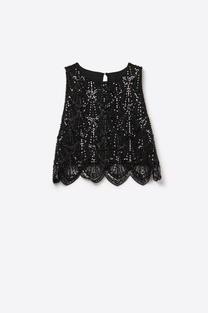 Chic Black Sequin Cropped Top