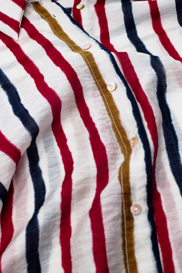 chiffon long sleeve shirt with multicolor stripes red and navy - Shirts