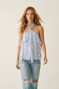 Chiffon Ruffle Halter Neck Top in Light Blue