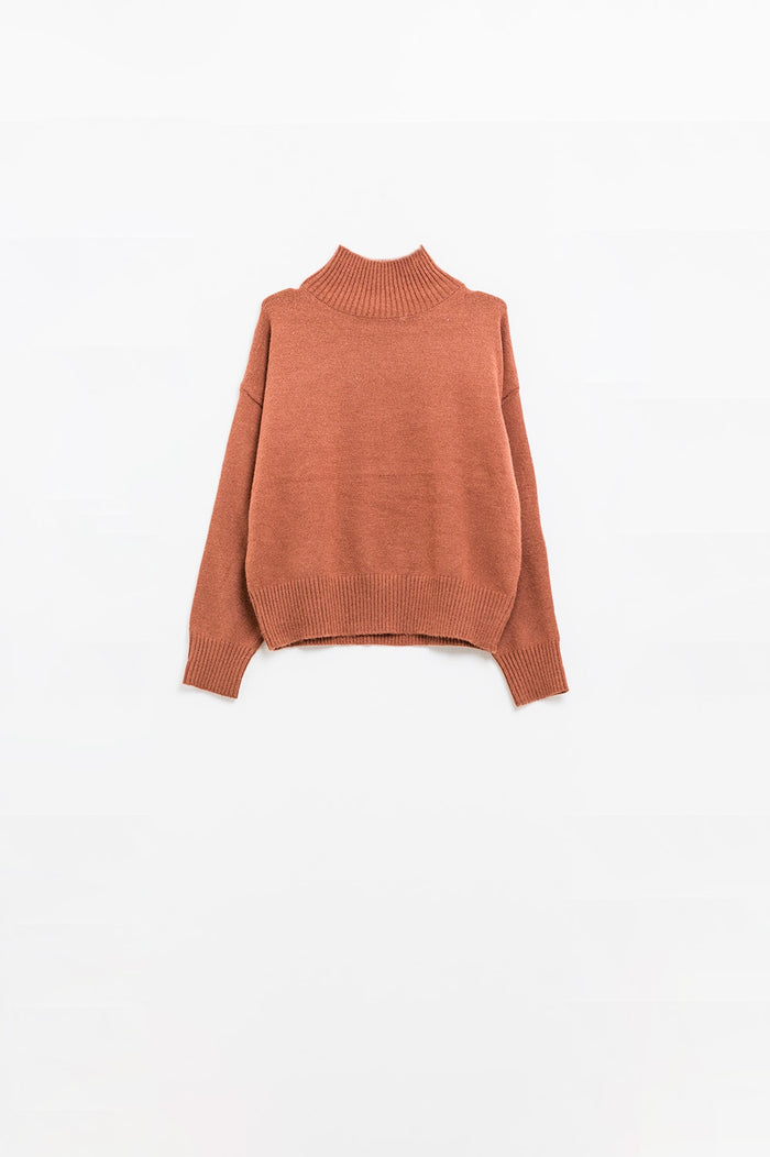 chunky knit sweater in camel with turtleneck