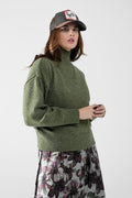 chunky knit sweater in green with turtleneck
