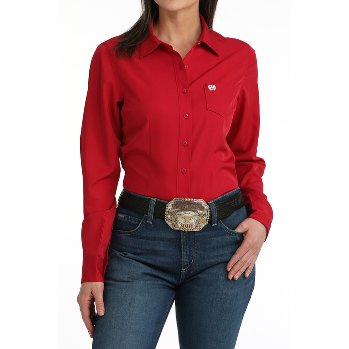 Cinch Women's L/S ArenaFlex Solid Pink Western Button Down Shirt