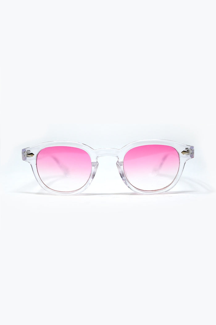 Clear Round Sunglasses With Pink Gradient Lense