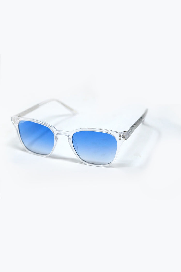 Clear Square Sunglasses with Blue Gradient Lenses