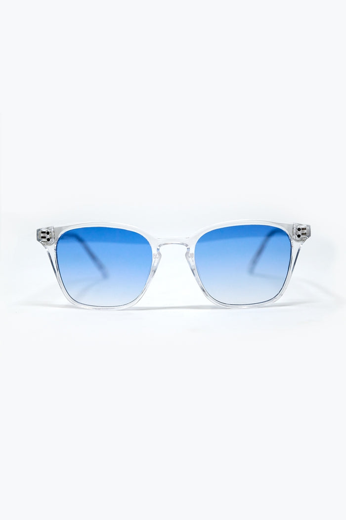 Clear Square Sunglasses with Light Blue Gradient Lenses