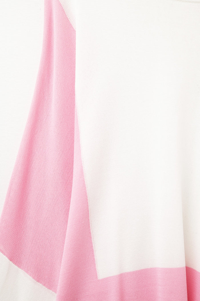 Color Block Bat Wing Sweater In White and pink