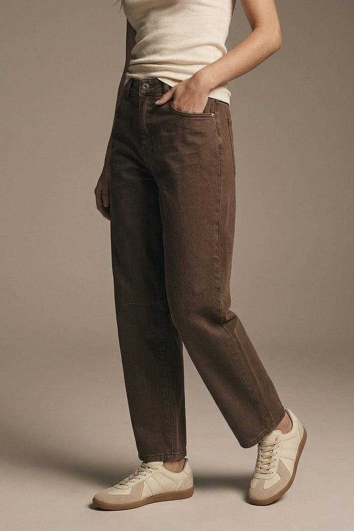 Comfortable stretch jeans with barrel leg in brown - Coloured Jeans