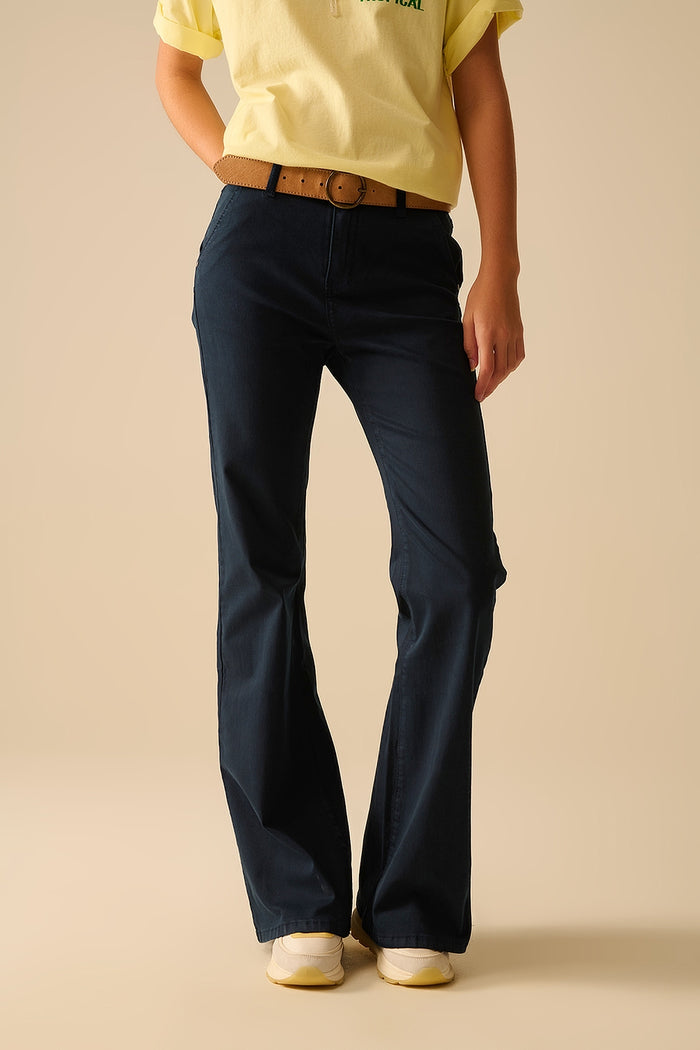 Comfy Stretcy Denim Navy Flared Jeans - Coloured Jeans